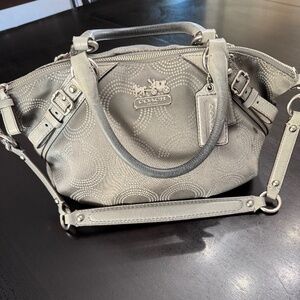 Coach Madison Op Art Satchel Gray Silver Medium Leather Trim